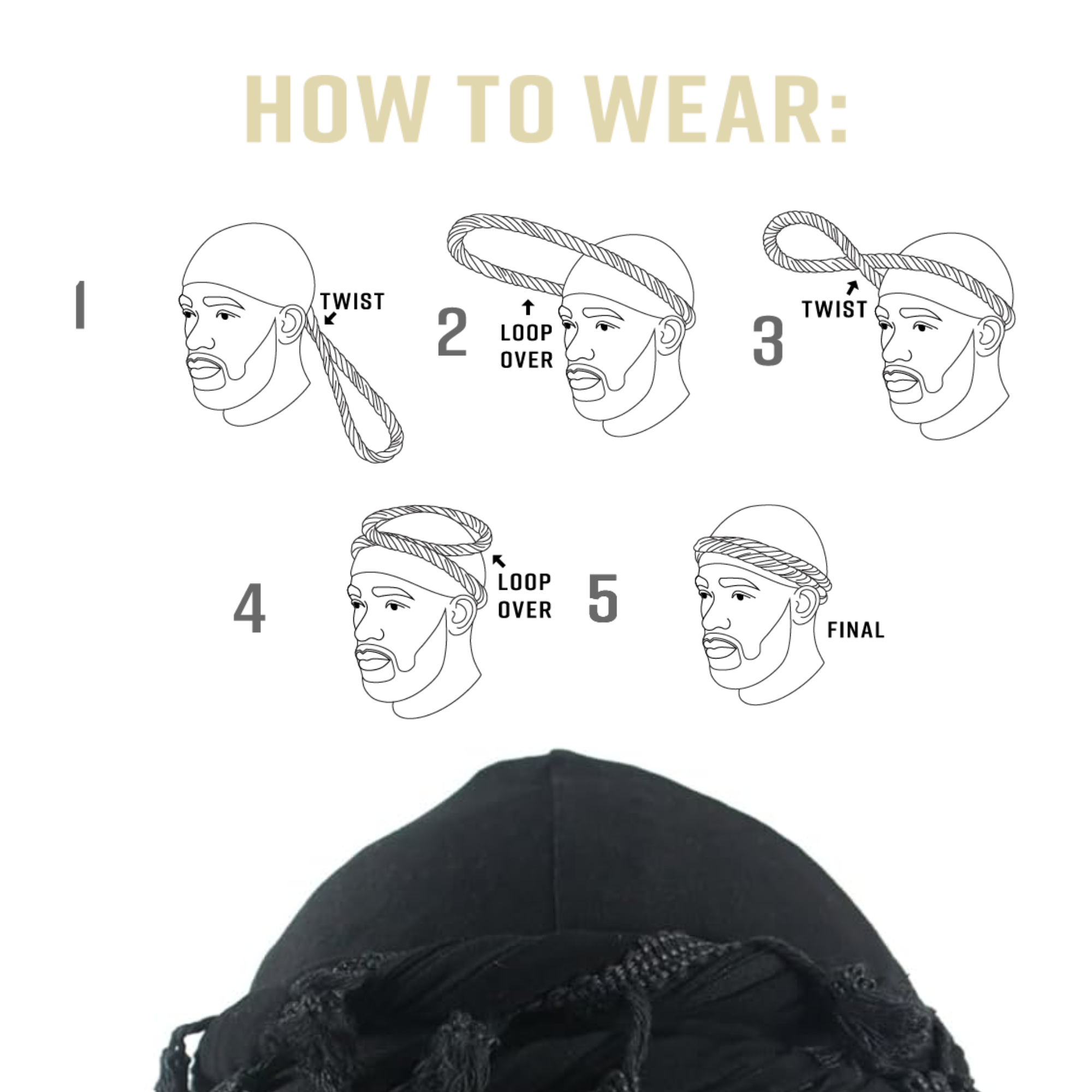 Mr. Durag Silky Spandex Crown Turban with Tassel L/XL, 1 Count Men's Halo Turban, Black