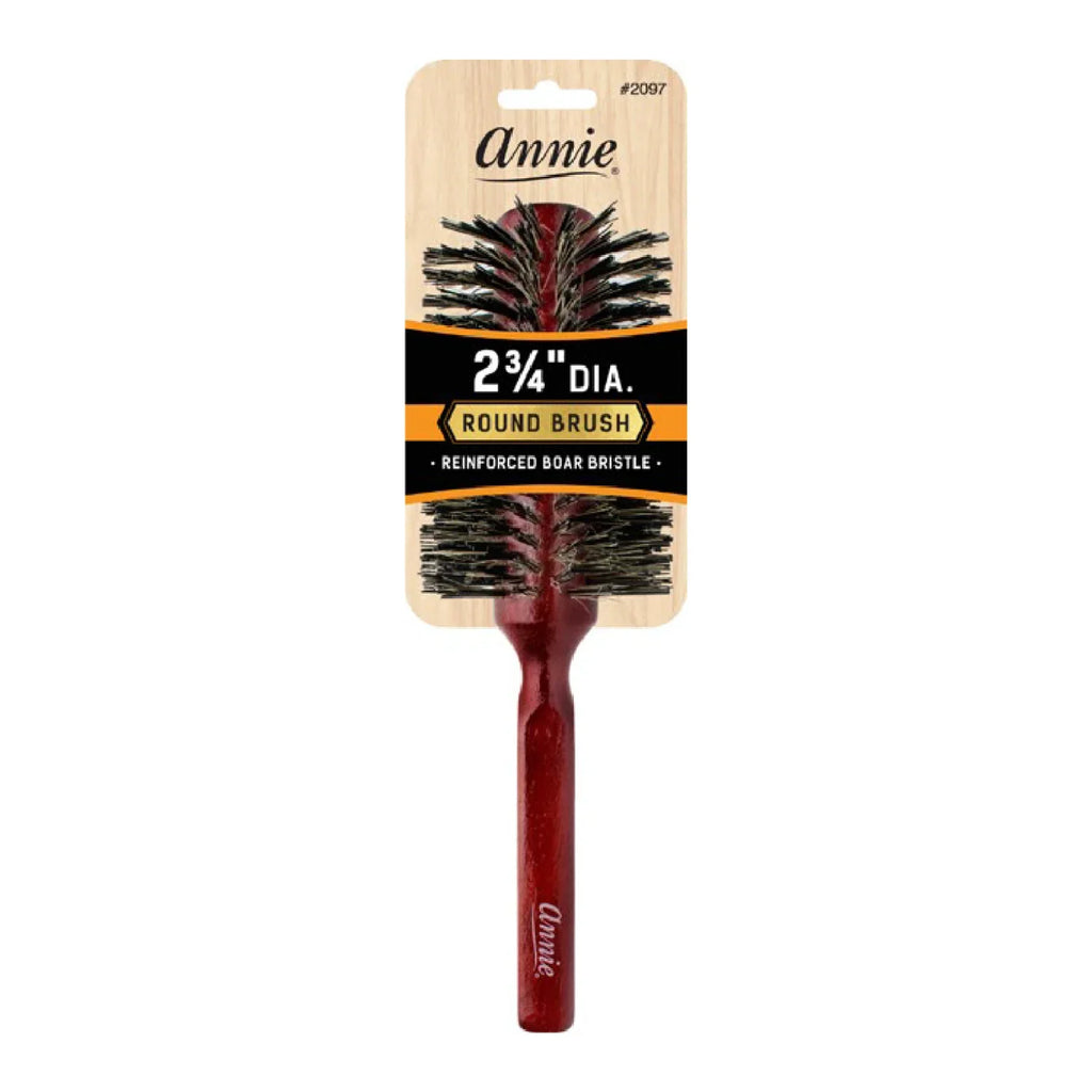 Annie Hard Round Bristle Brush, 2 3/4 Inch Boar & Nylon, Dark Brown
