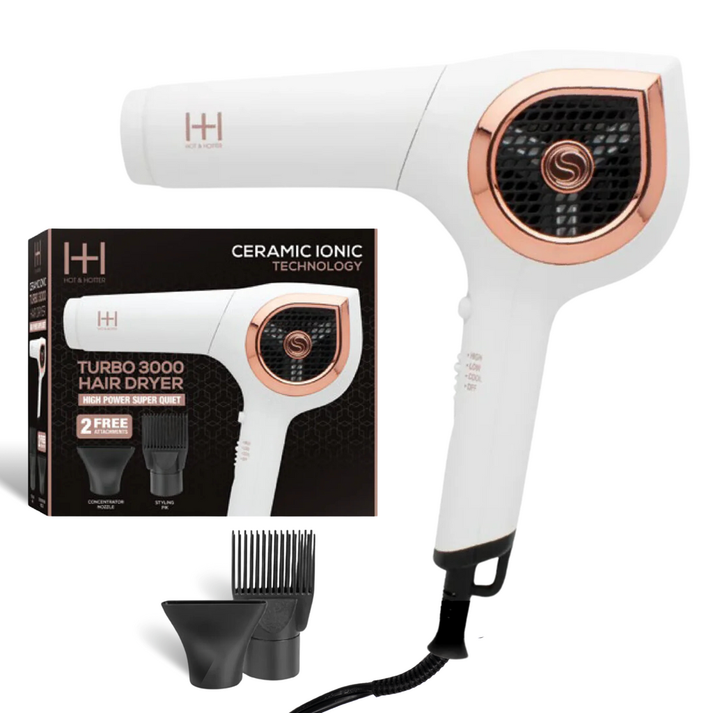 Hot & Hotter Ceramic Ionic Turbo 3000 Hair Dryer, 1 Count, White