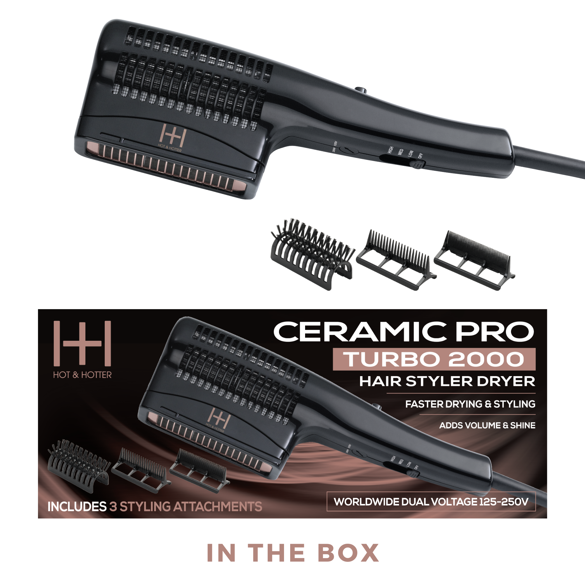 Hot & Hotter Ceramic Pro Turbo Hair Styler Dryer, 1 Count, Black