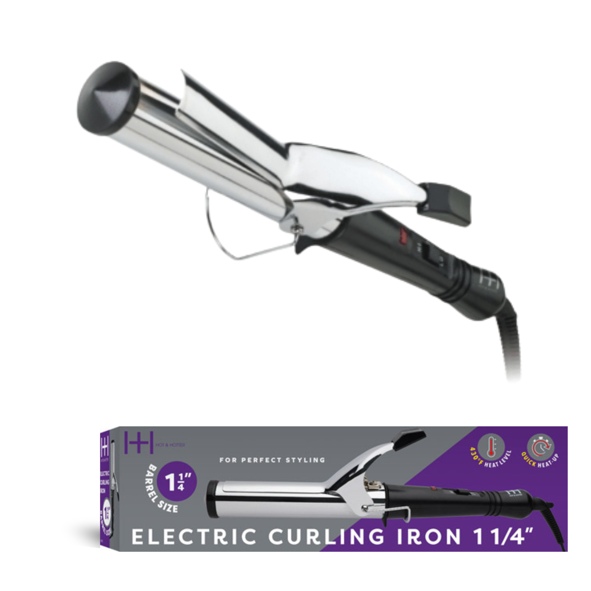Hot & Hotter Electric Curling Iron 1 1/4 Inch, 1 Count, Silver