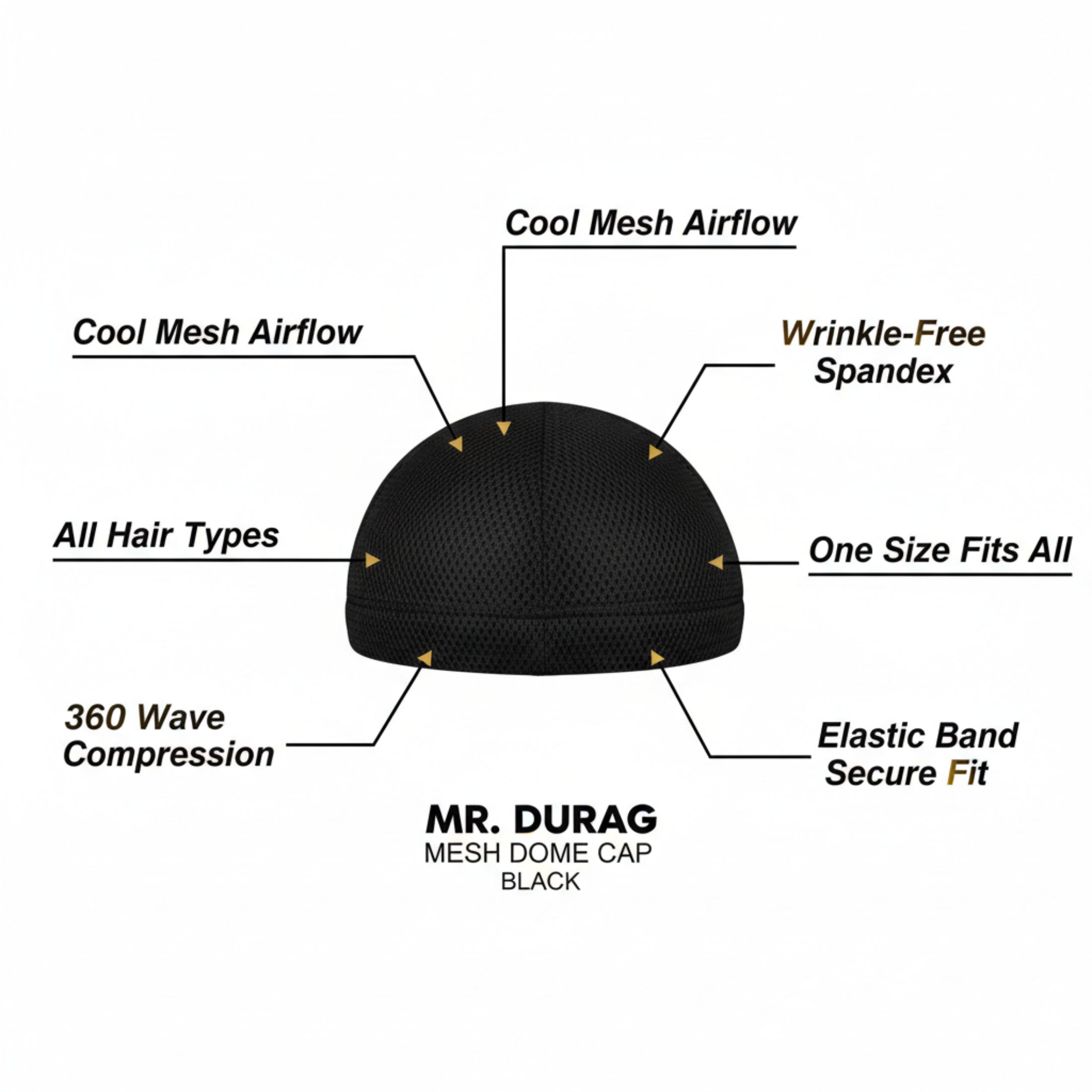 Mr. Durag Mesh Dome Cap, 1 Count, Black