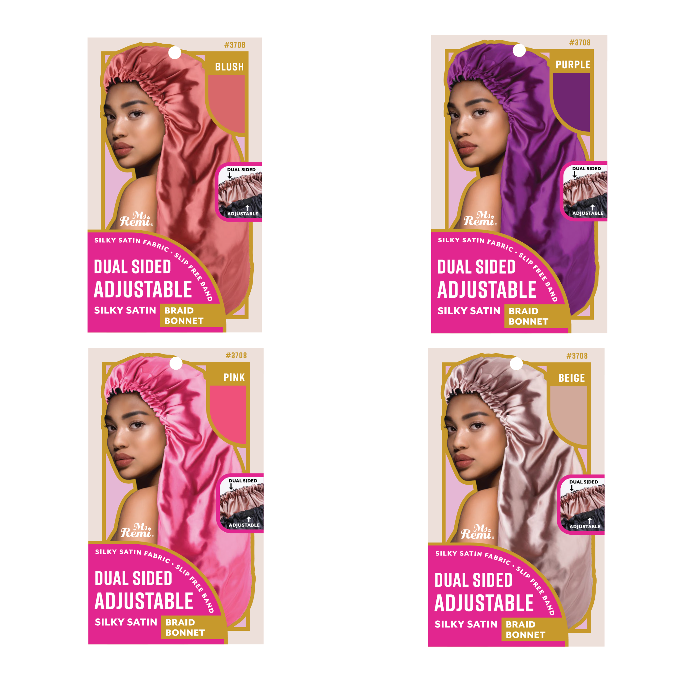 Ms. Remi Dual-Sided Adjustable Satin Braid Bonnet, 1 Count, Assorted Color