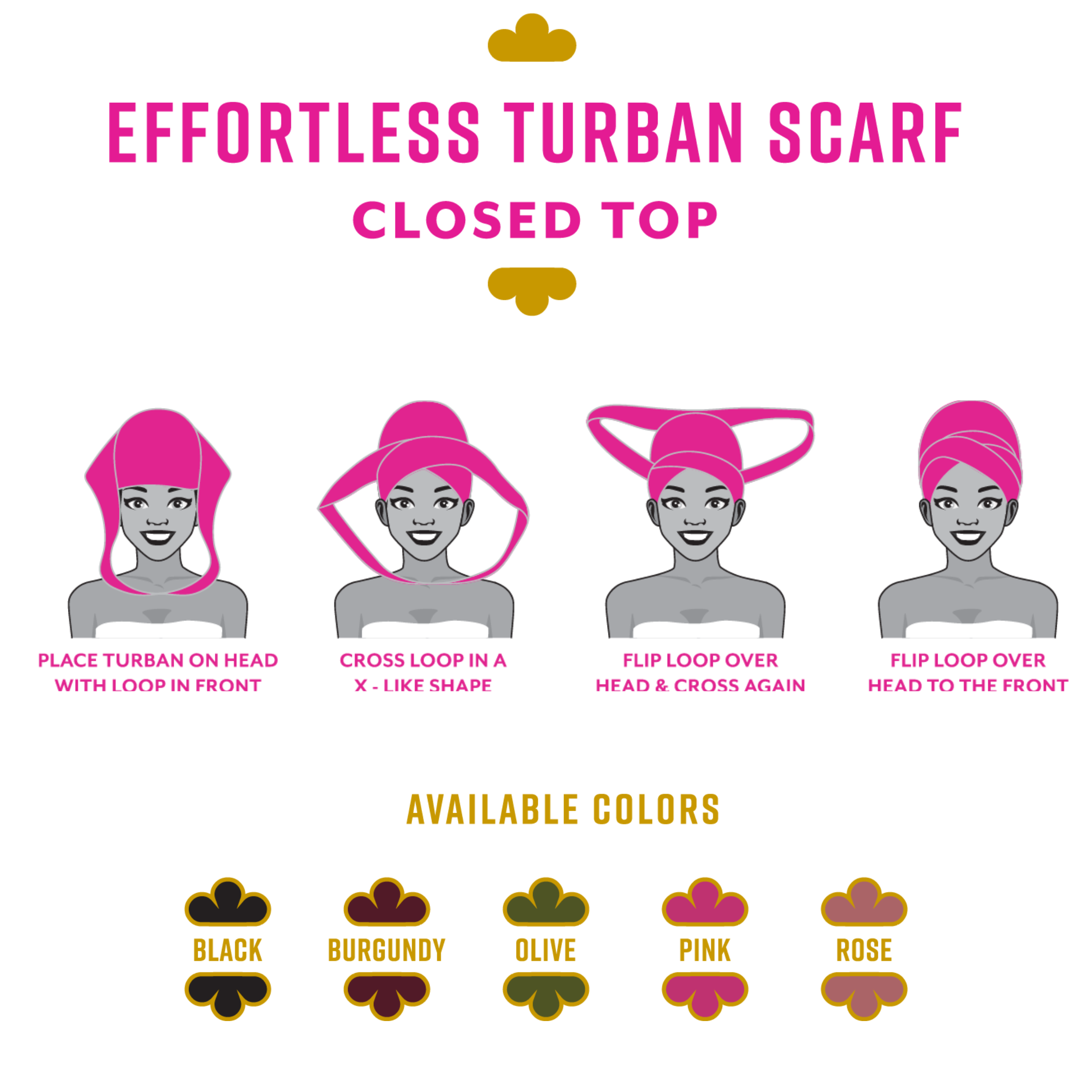 Ms. Remi Effortless Turban Scarf Close Top, 1 Count, Black