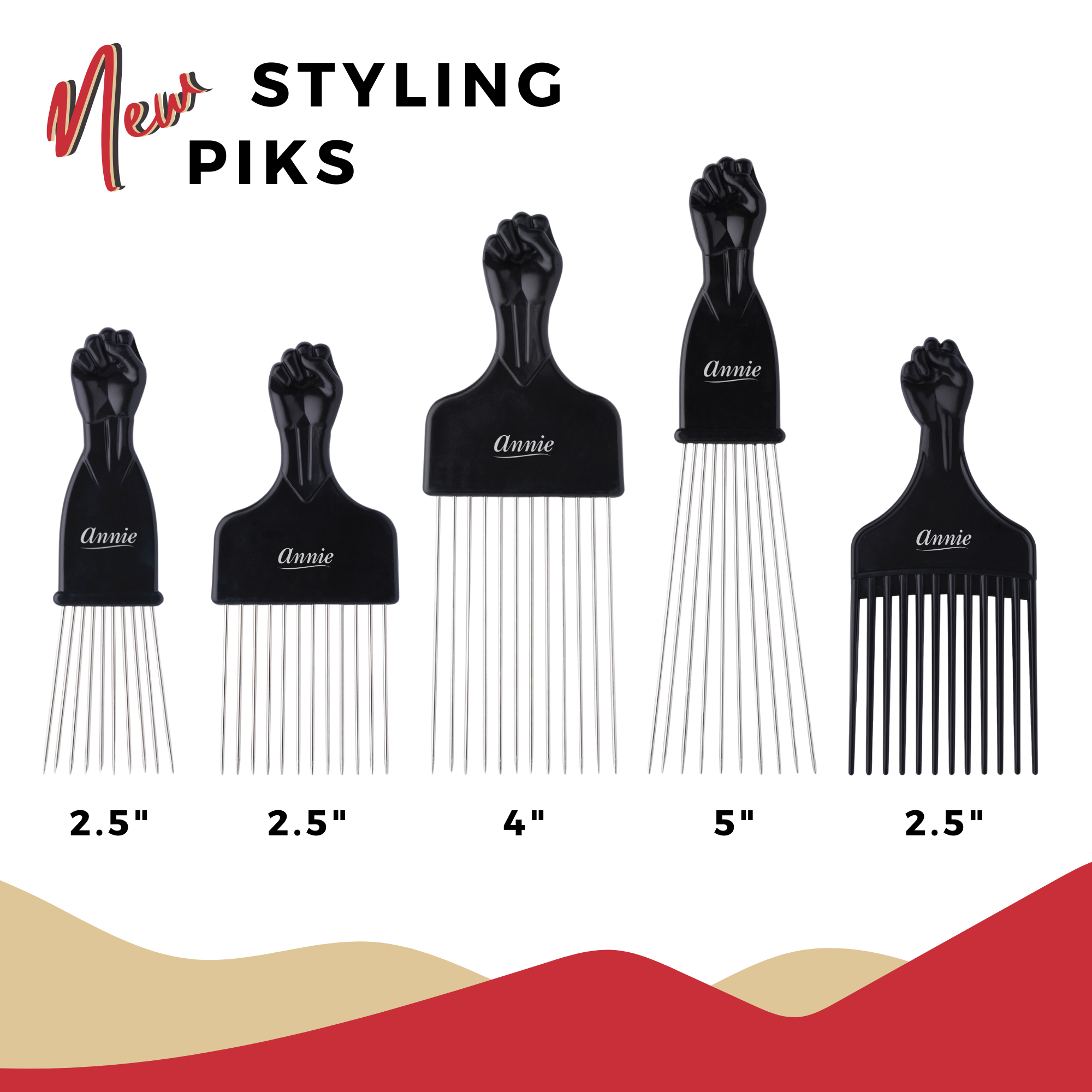Annie Afro Styling Pik 2.5 Inch Short, 1 Count, Black
