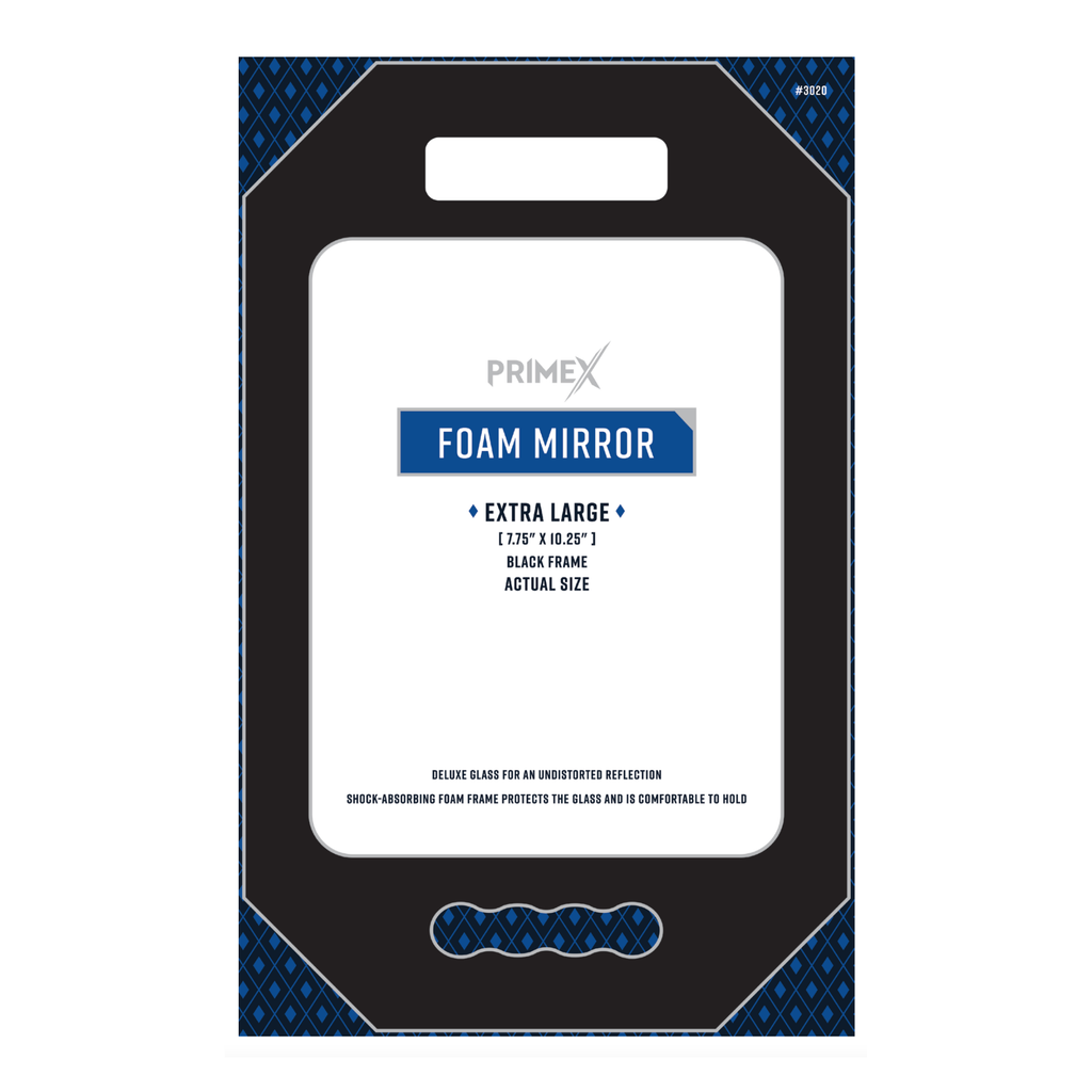 PrimeX Foam Barber Mirror Rectangle X-Large 10.75 Inch, 1 Count, Black