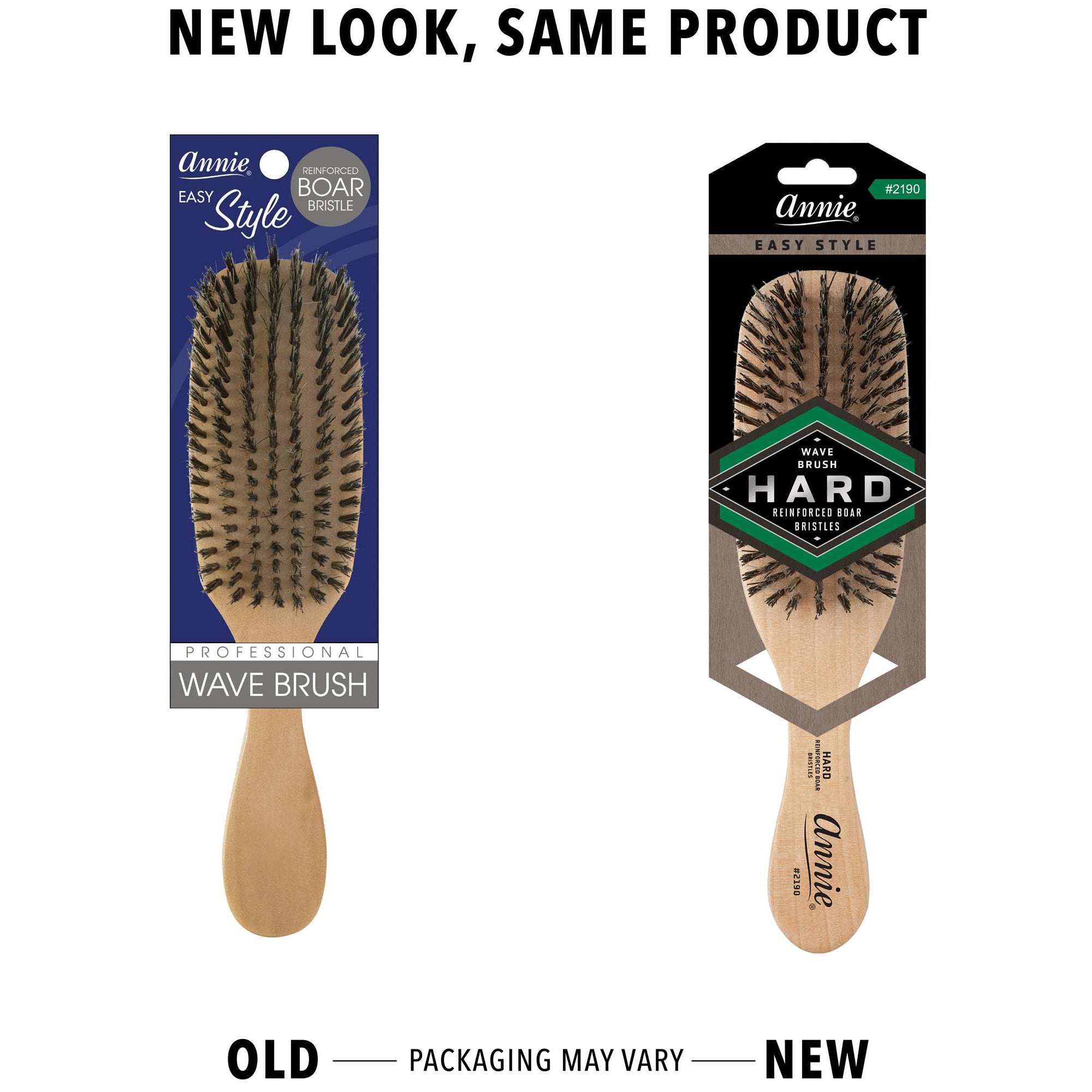 Annie Easy Style Hard Wave Brush Boar & Nylon Bristle, 1 Count, Light Brown