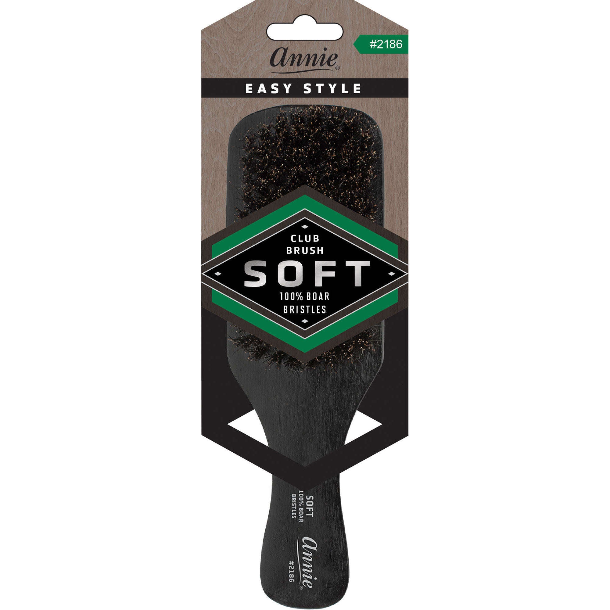 Annie Easy Style Soft Club Brush, 100% Boar Bristle, Black
