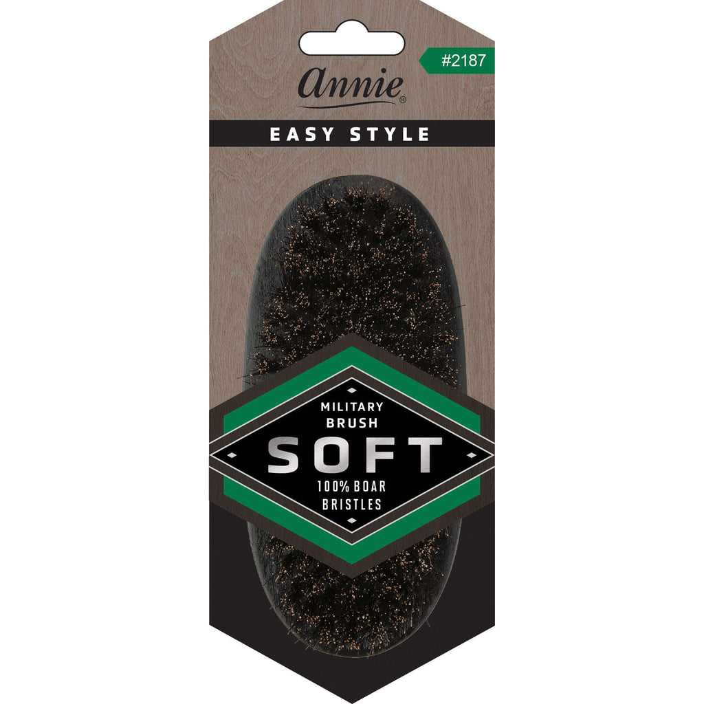 Annie Easy Style Soft Military Brush, 100% Boar Bristle, Black