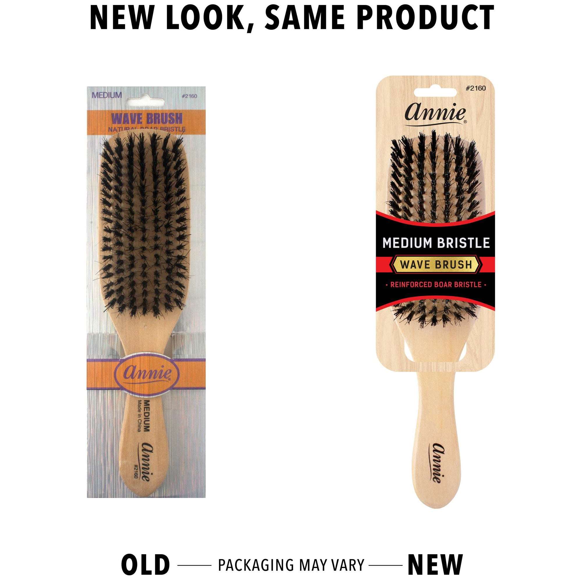Annie Medium Wooden Wave Brush Boar & Nylon Bristle, 1 Count, Light Brown