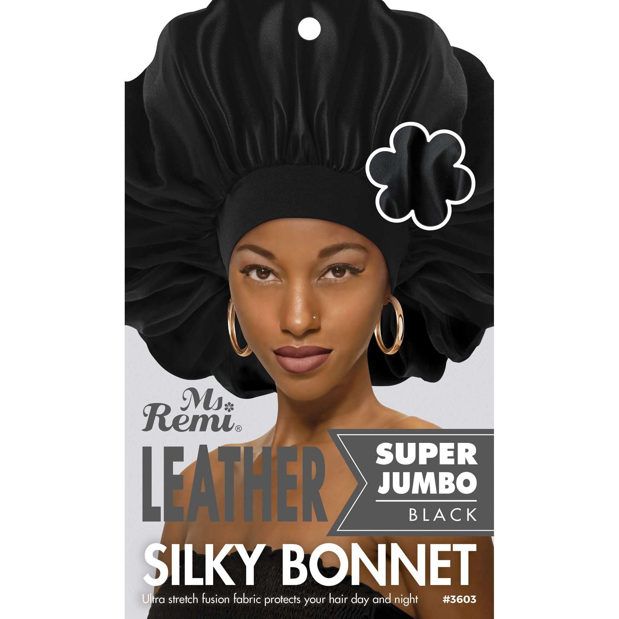 Ms. Remi Leather Silky Bonnet Super Jumbo, 1 Count, Black